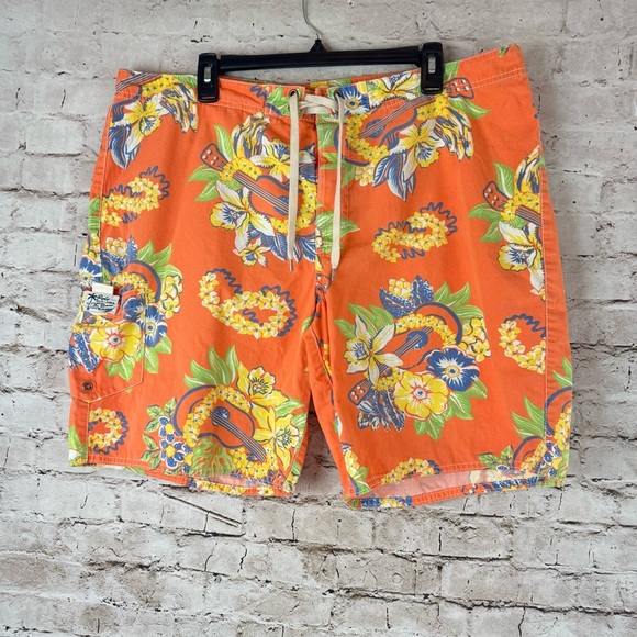 Polo Ralph Lauren New York Men's Size 38 Board Shorts Orange Hawaiian Floral - Picture 1 of 7